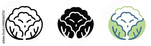

Set of cauliflower icons in line art, solid black, and green with rain isolated on transparent background, collection of vegetable illustrations in multiple styles, clean vector design for food