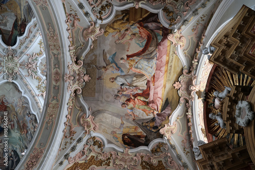 Fresco on the ceiling of the Neustift Abbey in Vahrn near Brixen in South Tyrol, Italy