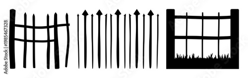 Fence icon set with solid black color featuring barrier, enclosure, security with boundary and protection