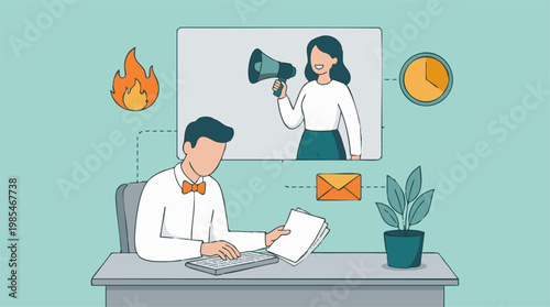 Professional managing remote work, online communication, and urgent tasks