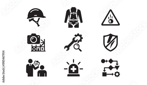 Occupational health and safety industrial icon set for workplace security