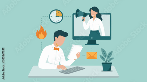 Businessman managing tasks and communication with virtual assistant and deadlines