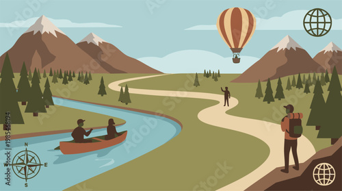 Scenic Nature Landscape with People Enjoying Outdoor Travel and Adventure