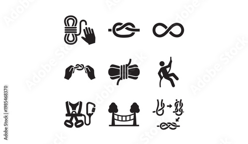 Fotografía Rock climbing knots rope work and adventure sport icon set with climbing