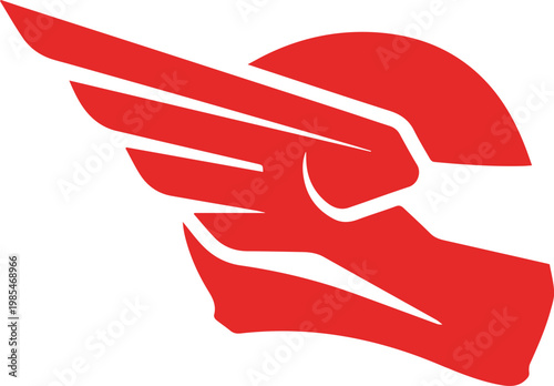Dynamic Red Winged Helmet Emblem for Swiftness and Athletic Pursuit