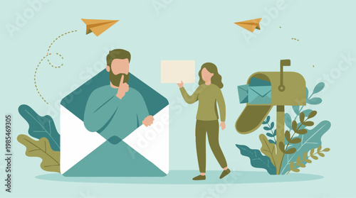 Digital communication and direct marketing concept with people and mail