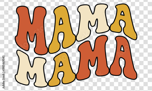 Retro groovy wavy text design with the word Mama repeated twice isolated on transparent background