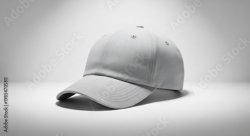 A plain, light gray baseball cap is displayed on a white background with soft studio lighting.