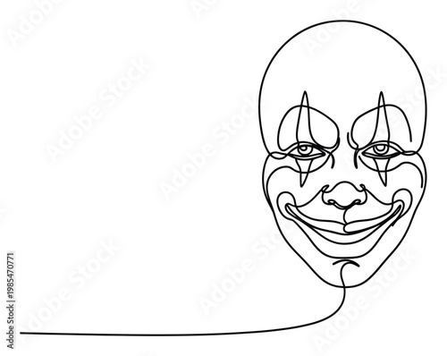 Creepy clown face drawn with a single continuous line perfect for Halloween event promotions spooky graphic graphic design and horror themed marketing campaigns