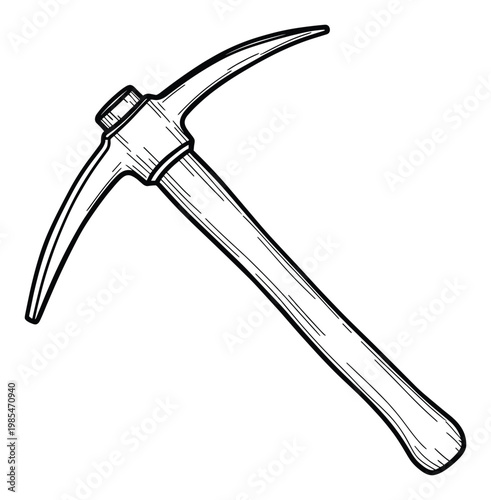 Handdrawn outline illustration of a classic pickaxe, a versatile mining and digging tool, perfect for various construction and exploration themed projects