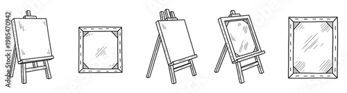 Collection of handdrawn easels and stretched canvases providing essential graphics for creative projects, educational materials, or various visual resource needs