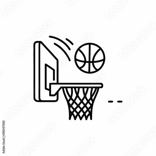 Basketball hoop with a ball flying through the air represents the iconic scoring moment in a professional game.