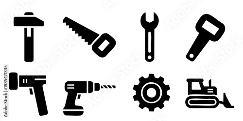 A collection of various tools and equipment for industry and construction work displayed on a surface.