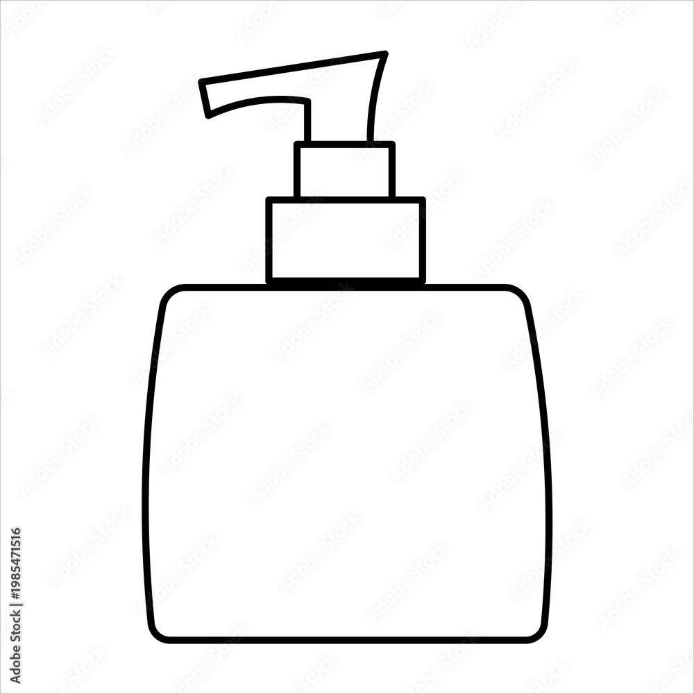 Obraz premium Simple black and white line art illustration of a pump bottle, commonly used for liquid soap, lotion, or hand sanitizer, featuring a classic dispenser mechanism.