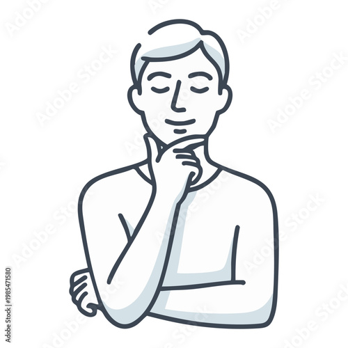 A man with his hand on chin thinking deeply in an illustration