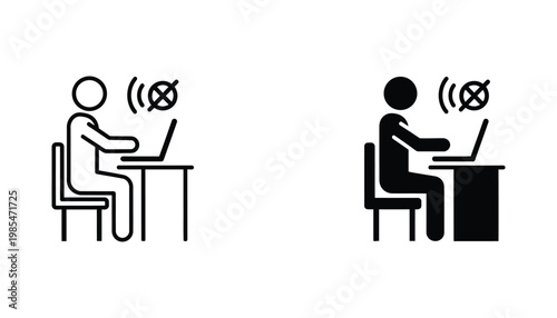 Person working laptop no signal internet connection symbol concept