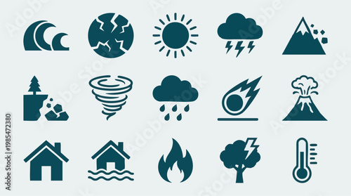 Natural Disasters and Extreme Weather Conditions Icons Collection