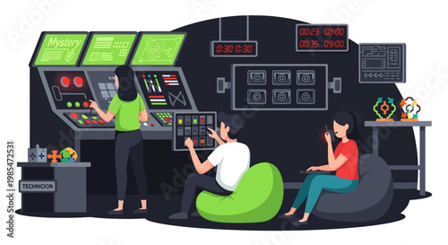 People working together in a modern control room environment.