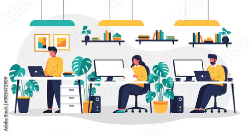 People working in a modern office environment.