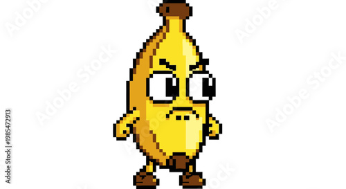 Pixel Art Angry Banana Character Illustration.