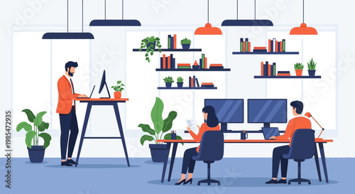 People working in a modern office environment.