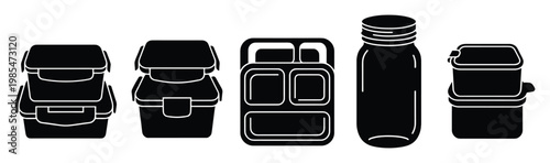 Collection of durable reusable food containers and a glass jar perfect for meal prepping and sustainable kitchen organization or onthego lunch storage