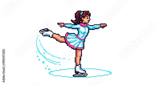 Pixel Art Figure Skater Performing Graceful Spin.