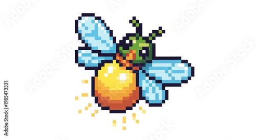 Pixel Art Firefly Illustration with Glowing Orb.