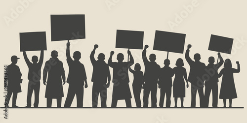 A group of people protesting with signs in a public area at night