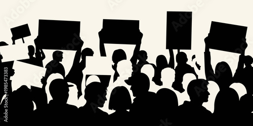 A crowd of people protesting with signs and banners in the city streets