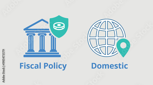 Fiscal Policy Domestic Economy Vector Icons, Blue Color Scheme, Financial Concept Illustration