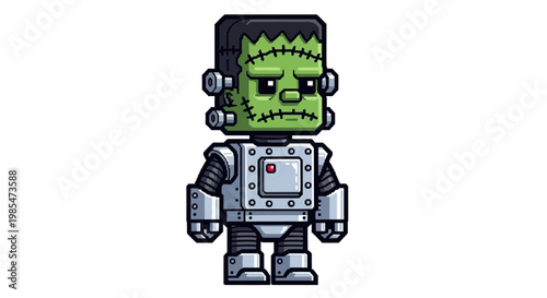 Pixel Art Frankenstein Monster Character Design.