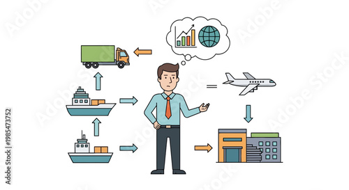 Businessman thinking of logistics process.