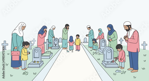 People standing at a cemetery.