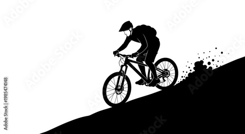 A dynamic illustration depicts a mountain biker ascending a steep hill showcasing movement and athletic prowess in silhouette high quality professional detailed modern elegant
