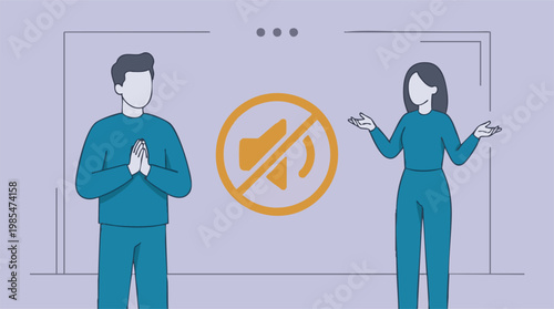 Virtual meeting communication problems with mute symbol between two people