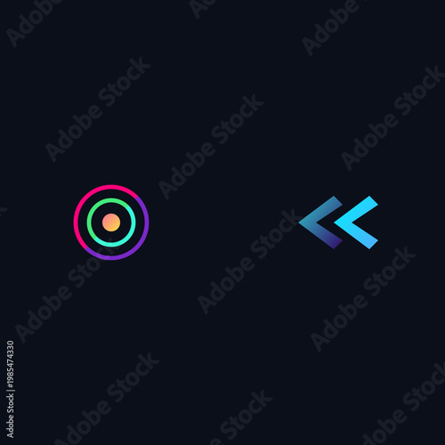 Minimalist technology design featuring colorful gradient target rings and blue angled chevron wing symbols illustration