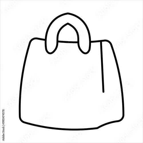 A simple, hand-drawn black and white line art illustration of a handbag with a single handle.