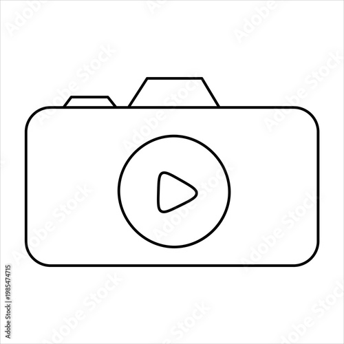 Simple line art drawing of a video camera icon with a play button symbol in the center, representing multimedia recording.