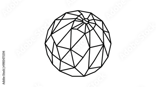 Geometric Orange Line Art | Modern Minimalist Citrus Fruit Logo | Polygonal Orange Cross-Section Isolated on White