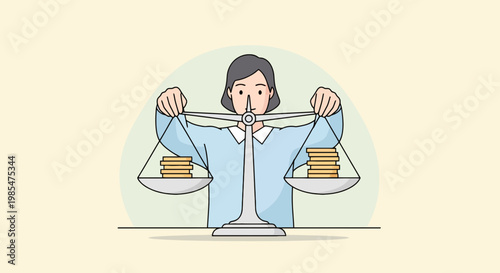 Businesswoman Holding Scales with Documents.