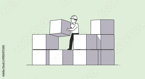Man building a structure with blocks.