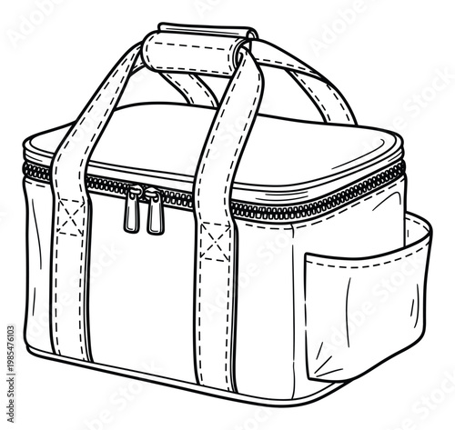 Practical insulated cooler bag with sturdy handles and a side pocket, ideal for outdoor activities, food storage, or as a design element for product design and crafting projects