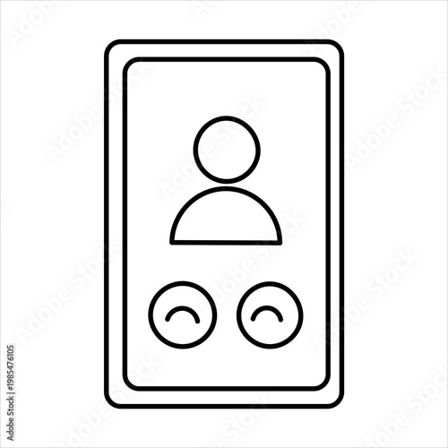 Minimalist line art icon depicting a smartphone screen with a generic user profile and two interactive call buttons for communication.