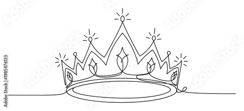 Elegant continuous line drawing of a majestic royal crown, perfect for luxury branding, wedding invitations, princess party decorations, and sophisticated print material.