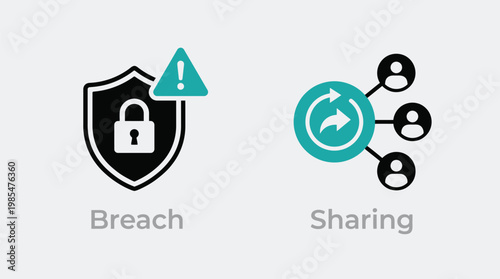 Data Breach Notification Vector Icon, Security Breach Sharing Concept, Cyber Security Warning Symbol EPS