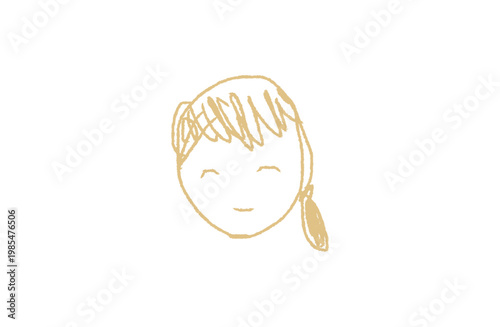 Hand-drawn mother face illustration, golden yellow monochrome sketch, warm tone line art