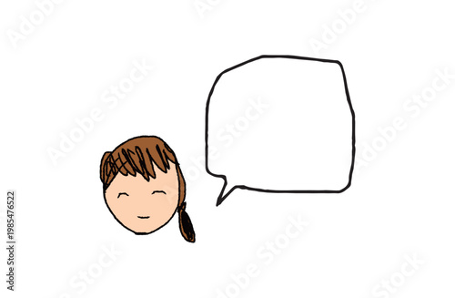 Cute hand-drawn mother face with empty speech bubble, black outline illustration for message card