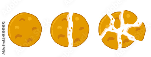 割れた煎餅のイラストのセット