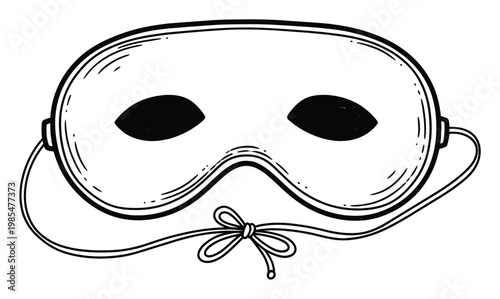 Hand drawn sketch style sleep mask with a decorative tied bow string for promoting relaxation restful sleep wellness and graphic resource projects